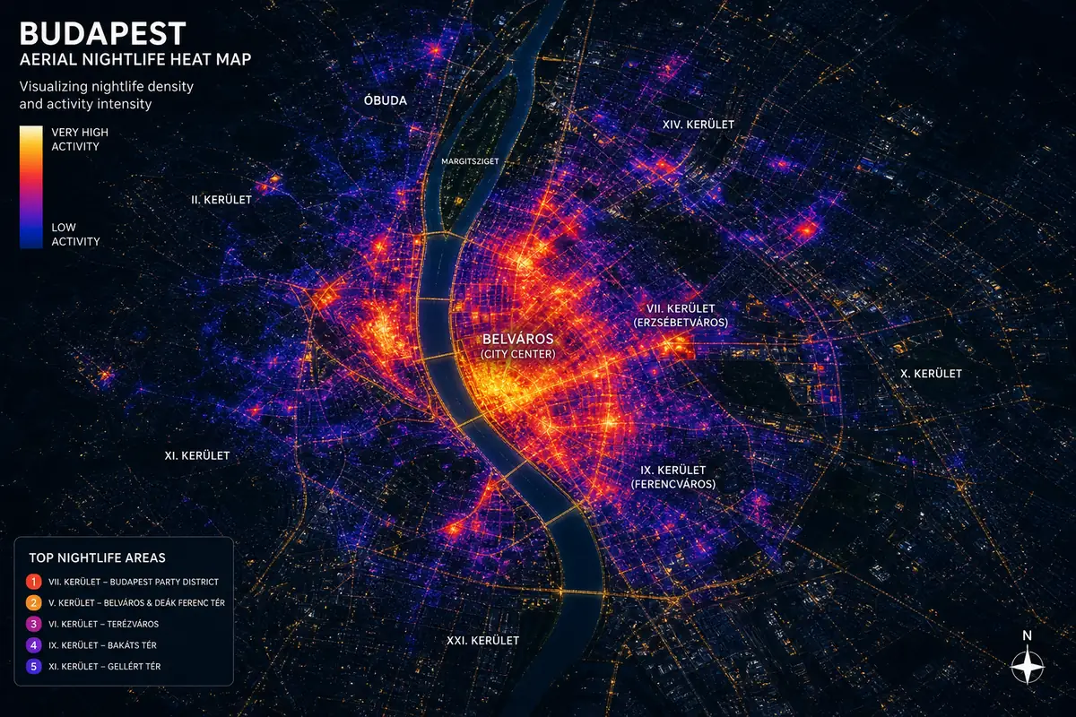 Budapest hőtérkép — éjszakai élet zónák